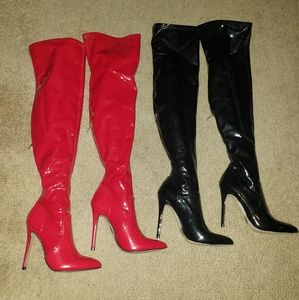 Patent thigh high boots